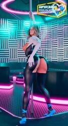 1girls 3d 3d_(artwork) ass blonde_hair bodysuit dat_ass female_only gwen_stacy marvel mavixtious pole_dancer ripped_bodysuit ripped_clothing spider-gwen spider-man:_into_the_spider-verse spider-man_(series) supercasket tagme