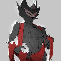 1boy avian bird demon dilf father helluva_boss looking_at_viewer male_only mostly_nude muscular owl paimon_(helluva_boss) robe solo solo_focus solo_male