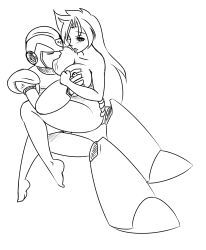 1boy 1girls black_and_white blonde_female breast_feeding breast_grab closed_eyes clothed_male_nude_female female hyoumaru male male/female mega_man mega_man_x merti nude_female_clothed_male open_mouth pencil_(artwork) rough_sketch tagme x_(mega_man)