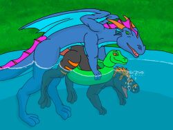 2boys anal anal_sex anthro asphyxiation bubble dinosaur dragon dromaeosaurid drowning feral highres male male/male partially_submerged penetration pool_(disambiguation) rathkin reptile ring scalie stuck swim_(disambiguation) theropod water