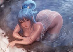 1girls absurd_res absurdres aqua_(konosuba) ass ass_up bangs bare_arms bare_breasts bare_shoulders bare_skin bare_thighs big_ass big_breasts big_butt blue_eyes blue_hair breasts butt_up cute_face dat_ass deity female female_focus female_only fit fit_female goddess hartman_hips heart high_resolution highres hips hot_spring kono_subarashii_sekai_ni_shukufuku_wo! large_breasts large_filesize light-skinned_female light_skin long_hair luminyu naked_towel no_bra no_panties nude nude_female nude_underneath shiny shiny_arms shiny_skin smile steam thick_ass thick_thighs thighs towel very_high_resolution water wet_body wet_skin wet_towel