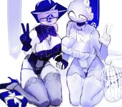 2girls anthro breasts clothed countryhumans countryhumans_girl gift gloves holding_hands league_of_nations_(countryhumans) mother_and_daughter oceanic_pallete stockings suggestive tagme united_nations_(countryhumans) v_sign