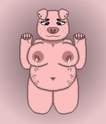 anthro big_breasts big_nipples bodily_fluids breasts colored_nails digital_media_(artwork) domestic_pig facial_piercing female floppy_ears freckles humanoid kneeling lactating mammal multi_breast nails navel nipple_piercing nipples nose_piercing nose_ring piercing pink_body pink_skin pixel_(artwork) pregnant presenting presenting_breasts ring_piercing smile solo solo_focus suid suina sus_(pig) toridiaz