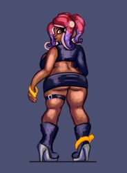 1girls agent_8_(octo_expansion) agent_8_(splatoon) back_view big_ass big_breasts cleavage cleavage_overflow dark-skinned_female dark_skin female female_only high_heel_boots high_heels high_resolution highres leather leather_clothing octoling octoling_girl splatoon splatoon_2 splatoon_2:_octo_expansion syllabunne thick_thighs tight_clothing