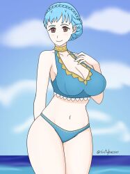 alternate_costume bikini blue_bikini blue_hair blue_swimsuit breasts female female_only fire_emblem fire_emblem:_three_houses fire_emblem_heroes looking_at_viewer marianne_von_edmund marianne_von_edmund_(summer) nintendo official_alternate_costume sixtybuzzer solo swimsuit