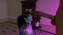 1boy 1girls 3d alternate_version_available ass bed bedroom big_ass chun_widow imminent_fellatio imminent_sex overwatch rose rose_petals self_upload straight widowmaker