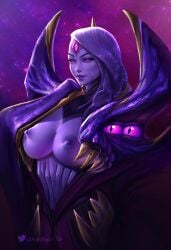 athletic_female aylis_nyan bel'veth breasts colored_skin female female_focus female_only forehead_eye league_of_legends monster_girl multi_eye nipples purple_eyes purple_lips purple_skin realistic