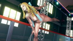 3d athletic_female blonde_female effineffer honey_select ice_rink ice_skates karin_kanzuki night nude posing shiny_skin skates snow street_fighter