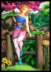 1girls blonde_hair blue_dress cyan_eyes female female_only haley_(stardew_valley) light-skinned_female light_skin long_hair looking_at_viewer necklace pink_skirt skirt smile smiling smiling_at_viewer softiered solo solo_female stardew_valley