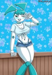 blue_hair blush female female_only jenny_wakeman my_life_as_a_teenage_robot oni_senpai pseudo_hair robot robot_girl tagme white_body xj-9