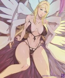 1girls 8_wings alluring angel_wings angewomon artist_logo artist_website arttoru big_breasts bikini blonde_female blonde_hair blue_eyes cleavage digimon digimon_(species) digimon_adventure female female_only leaning_back long_hair smile solo thick_thighs thigh_gap thin_waist watermark wide_hips wings