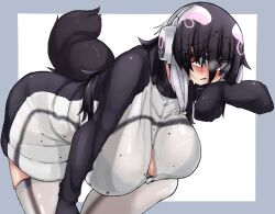 1girls african_penguin_(kemono_friends) big_breasts blush breasts female female_only kemono_friends looking_at_viewer solo thighhighs urisaba wet wet_clothes