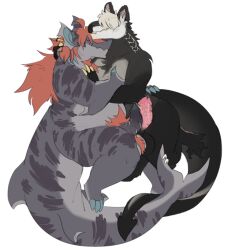 anthro balls belly candibat chompa_(character) cuddling cuntboy duo fish full-package_cuntboy genitals grinding hairy herm hermaphrodite hi_res intersex male male/male maleherm marine multi_genitalia overweight penis pussy shark slightly_chubby