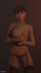 1girls 3d black_lingerie blender blush breasts bunny_brawler cameltoe dark-skinned_female dark_skin earrings female female_focus female_only fortnite gzarfx legwear lingerie necklace nipples nude nude_female pose posing small_breasts solo standing watch watermark