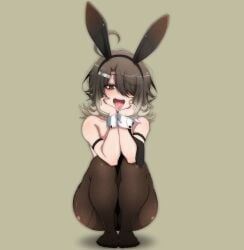 ass bunny_costume bunny_ears bunnysuit crouching exposed_shoulders fishnets heavy_breathing mouth_open naoillus revealing_clothes rinni_(naoillus) shoulders thick tongue tongue_out