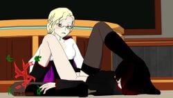 2girls 3d animated blonde_hair bottomless classroom clipping clothed_female clothed_sex female femdom femsub glasses glynda_goodwitch green_eyes human no_panties no_sound pale_skin red_hair ruby_rose rwby scissoring sfmslayer source_filmmaker tagme thighhighs video yuri