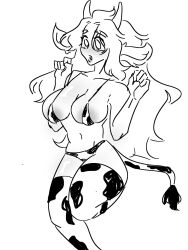 1girls areola areola_peek areola_slip areolae areolae_slip areolae_visible_through_clothing bimbo bimbo_lips black_and_white blush cookie_run cookie_run_kingdom cow_ears cow_girl cow_horns cow_print cow_print_bikini cow_print_legwear cow_print_lingerie cow_print_stockings cow_print_thighhighs cow_tail cowbell eyebrows_visible_through_hair eyes_visible_through_hair female female_only long_hair looking_away madeleine_cookie mkessgyro one_leg_up rule_63 solo solo_female solo_focus