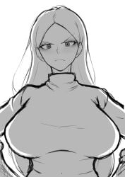 1girls angry big_breasts blush breasts clothed clothes clothing facing_viewer female female_only front_view human human_only humanoid large_breasts long_nose looking_at_viewer monochrome naoillus ousama_ranking queen_hilling ranking_of_kings sketch solo solo_female turtleneck voluptuous white_background