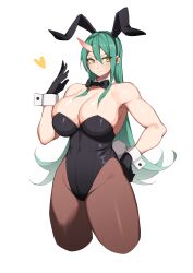 arknights big_breasts bowtie breasts bunny_costume bunny_ears bunnysuit curves curvy exposed_shoulders female fit fit_female gloves green_hair hanenosaki hips horn hoshiguma_(arknights) huge_breasts large_breasts leotard oni oni_horns pantyhose shoulders singular_horn thick thick_thighs thighs