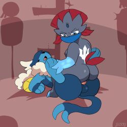 . 2022 animated anthro anus artist_name ass balls blue_body blue_hair buizel duo female female_on_top female_penetrated frogadier genitals grey_body hair hi_res jonky male male/female male_on_bottom male_penetrating male_penetrating_female marine multicolored_body nintendo nude on_bottom on_top open_mouth penetration penis pokémon_(species) pokefusion pokemon red_body sex unknown_artist vaginal_penetration video_games weavile