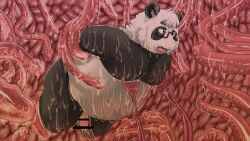 2022 anthro belly big_belly black_body black_nose bodily_fluids censored cum ejaculation eyewear genital_fluids genitals giant_panda glasses kemono kiyo male male_only mammal moobs overweight overweight_male penis sasayama_akira tentacle ursid virtual_youtuber white_body