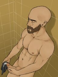 1boy abs austipht background bald bara bathroom beard biceps big_balls brown_hair calamidade closed_eyes cum cumming digital_media_(artwork) erect_nipples erect_penis erection facial_hair foreskin foreskin_folds gay highres horny horny_male human human_only intact large_pectorals loose_foreskin male male_nipples male_only manly masturbation masturbator mature_male muscles muscular_male mustache naked navel neutral_color_background nude_male o_segredo_na_ilha ordem_paranormal orgasm orgasm_face pecs penis penis_grab presenting_penis retracted_foreskin rpg scars shaved_crotch smile smooth_skinned_male solo teasing thick_thighs uncut undressing veiny_penis wanderley_nascimento