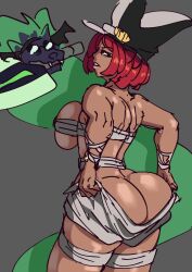 ass bathsalts1 brazilian brazilian_female breasts bursting_breasts cosplay dark_skin fat_ass female giovanna_(guilty_gear) green_eyes guilty_gear huge_ass huge_breasts large_breasts red_hair rei_(guilty_gear) struggling_to_fit thick_thighs wide_hips