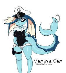 1girls anthro big_breasts blue_skin bodysuit breasts eeveelution eyelashes female female_only game_freak nuwa_nightstone_(artist) nuwanightstone one-piece_swimsuit pokémon_(species) pokemon sailor_hat short_shorts sideboob solo solo_female swimsuit tagme tight_clothing vaporeon white_background