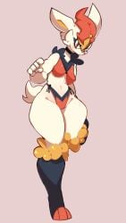 anthro anthrofied big_breasts blush breasts cinderace clothing female female_cinderace fur furry furry_only neceet nintendo pokémon_(species) pokemon solo tagme tail thick_thighs thunder_thighs wide_hips