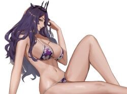 1girls alternate_costume bikini breasts camilla_(fire_emblem) camilla_(light_of_nohr)_(fire_emblem) closed_mouth crown female female_only fire_emblem fire_emblem_fates fire_emblem_heroes j@ck large_breasts legs long_hair looking_at_viewer navel nintendo purple_bikini purple_hair purple_swimsuit seductive seductive_smile simple_background sitting smile solo swimsuit thighs tiara white_background