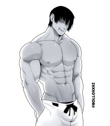 black_and_white bolloxxxz bulge jujutsu_kaisen looking_at_viewer male male_only muscles muscular muscular_male shirtless_male toji_fushiguro uncolored