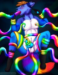 absurd_res anal anal_sex anthro athletic blue_body blue_fur brown_hair cynthiafeline forced fur genitals glistening glistening_genitalia gooey hair hi_res hybrid male male_only multicolored_tail oral oral_penetration penetration rainbow_tail rape solo tentacle tentacle_in_ass tentacle_in_mouth tentacle_penetration tentacle_rape tentacle_sex tentaclejob tentacles_around_arms tentacles_on_male tyler_folf