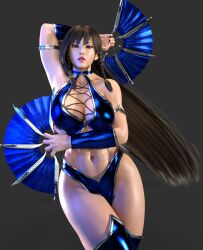 1girls 3d abs alternate_hairstyle big_breasts capcom chun-li cleavage cosplay crossover crossover_cosplay fan female female_only gcb kitana_(cosplay) mortal_kombat pose posing solo street_fighter thick_thighs