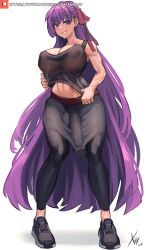 areola_peek bb_(fate) big_breasts big_penis bulge clothed erection erection_under_clothes fate/grand_order fate_(series) futanari long_hair muscular_futanari no_bra no_panties no_underwear purple_hair sportswear tagme xhaart