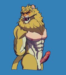 alternate_species anthro anthrofied ball_gag boni_(artist) dio_brando erection felid furrification gag genitals humanoid_genitalia humanoid_penis jojo's_bizarre_adventure lion looking_at_viewer male male_only mammal muscular muscular_male nude pantherine penile penis simple_background solo