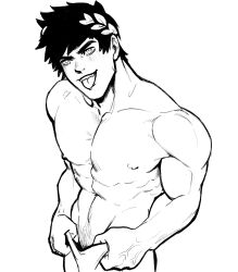 bare_chest black_and_white bolloxxxz bulge hades_(game) laurel_crown male male_only monochrome muscles muscular muscular_male sketch tongue_out twunk uncolored underwear underwear_only underwear_pull zagreus