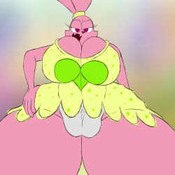 big_breasts big_pussy bottom_view breasts bunny_ears bunny_girl chowder cleavage dress eyebrows_raised fangs furry hand_on_hip hips_wider_than_shoulders large_breasts looking_at_viewer looking_down panini panini_(chowder) pink_body pink_eyes pink_fur pink_hair popstepx pussy rabbit rabbit_humanoid short_dress thick_hips thick_legs thick_thighs thighs tight_clothing tight_fit wide_hips wide_thighs