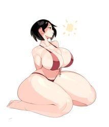 1girls 2022 big_breasts bikini black_hair breasts bulumble-bee curvaceous curvy ear_piercing female female_focus huge_breasts huge_thighs mizuki_(bulumble-bee) necklace piercing short_hair simple_background solo solo_female swimsuit thick_thighs thighs voluptuous white_background