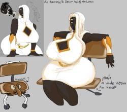 1girls arm_bracers art_reference big_breasts boob_window breasts chair cozy_rael dark-skinned_female dark_skin english_text glados glados_(mat_zeus) humanization meme meme_reference sitting squidward_tentacles watermark white_clothing white_hair yellow_eyes