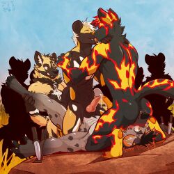 2025 african_wild_dog anal anal_sex anthro artist_logo artist_name ass athletic athletic_male black_body black_fur black_hair black_nose canid canine canine_penis dagger dated day dry_grass facial_piercing fur gay grass group group_sex hair hi_res holding_feet hyena inner_ear_fluff intraspecies kissing knot logo male male/male male_anthro mammal melee_weapon neck_tuft nose_piercing nose_ring nude nude_male oral orgasm orgy outside penetration penile penis penises_touching piercing plant red_body red_fur rimming ring_piercing sex short_hair silhouette sky spread_legs spreading surprised tail tan_body tan_fur text tuft ventkazemaru weapon white_hair yellow_body yellow_eyes yellow_fur
