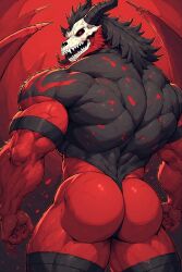 ai_generated back_view beefy big_ass black_suit bodysuit bubble_butt buff demon male male_only muscular red_skin thicc wedgie