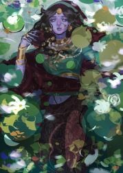 1girls 2d 2d_(artwork) against_tree bangles bindi black_hair blue_lips blue_skin blush clothed commission commissioner_upload dress female flower flowers forest houmi_art indian indian_clothes indian_female jewelry lying_on_back original_character outdoors outside partially_submerged pond prisha saree solo solo_female submerged tattoo tattoo_on_arm tattooed_arm tattoos water wet_clothes wet_clothing wet_hair white_eyes white_tattoo