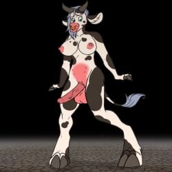 1futa anthro areolae balls bovid bovine breasts cattle erection full_body futa_only futanari genitals gini97 gynomorph human intersex mammal nipples penis portrait solo standing teats three-quarter_portrait transformation udders