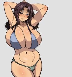 barely_visible_pussy bikini blushing brown_hair cameltoe el_(girls_und_panzer) embarrassed girls_und_panzer hairy_pussy hispanic hourglass_figure huge_ass huge_breasts nervous