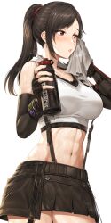 abs belly belly_button big_breasts black_hair blush blushing bottle breasts curves curvy dark_hair drink earring exposed_shoulders final_fantasy final_fantasy_vii final_fantasy_vii_remake fit fit_female hair_tied holding_bottle holding_water large_breasts muscular muscular_female ponytail red_eyes shoulders sweat sweating sweaty sweaty_abs sweaty_belly sweaty_body sweaty_thighs thick thick_thighs thighs tied_hair tifa_lockhart toned toned_female towel tummy water water_bottle wiping wiping_face wiping_sweat yakimi_27