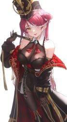 belly_button belly_button_visible_through_clothing big_breasts big_hat blush blushing bodysuit brown_hair closed_fan curves curvy curvy_body different_eye_color exposed_shoulders fan hat heterochromia hololive hololive_fantasy hololive_japan houshou_marine large_breasts legs mouth_open pirate red_hair saeu shoulders tagme thick thin_waist tight_clothing virtual_youtuber vtuber waist wine_colored_hair