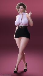 1girls 2019 3d apocalust black_high_heels black_skirt blonde_hair clothed clothing earrings evelyn_(psychodelusional) female female_only gradient_background high_heels large_breasts mature mature_female milf nipple_bulge nipples_visible_through_clothing original_character panties psychodelusional red_background skirt slushe_(website) solo solo_female standing white_panties