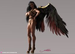 1girls 2021 3d angel_wings black_hair black_lipstick black_pubic_hair black_wings female female_only gray_background grey_background hand_on_hip high_heels huge_breasts lipstick looking_at_viewer luciusventuri nude nude_female pubic_hair red_wings slushe_(website) solid_color_background solo solo_female two-tone_wings two_tone_wings very_long_hair wings