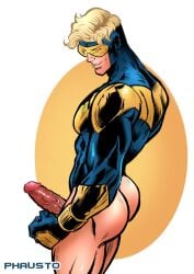 1boy ass boner booster_gold bottomless caucasian caucasian_male dc dc_comics erect_penis erection hard_on male male_only masked michael_carter muscles muscular muscular_male phausto solo solo_male superhero uncut veiny_penis