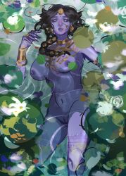 1girls 2d 2d_(artwork) against_tree bangles bindi black_hair blue_lips blue_nipples blue_skin blush breasts breasts_out commission commissioner_upload exposed_breasts exposed_nipples female flower flowers forest houmi_art indian indian_clothes indian_female jewelry lying_on_back original_character outdoor_nudity outdoors outside partially_submerged pond prisha pussy solo solo_female submerged tattoo tattoo_on_arm tattoo_on_legs tattooed_arm tattoos water wet_hair white_eyes white_tattoo
